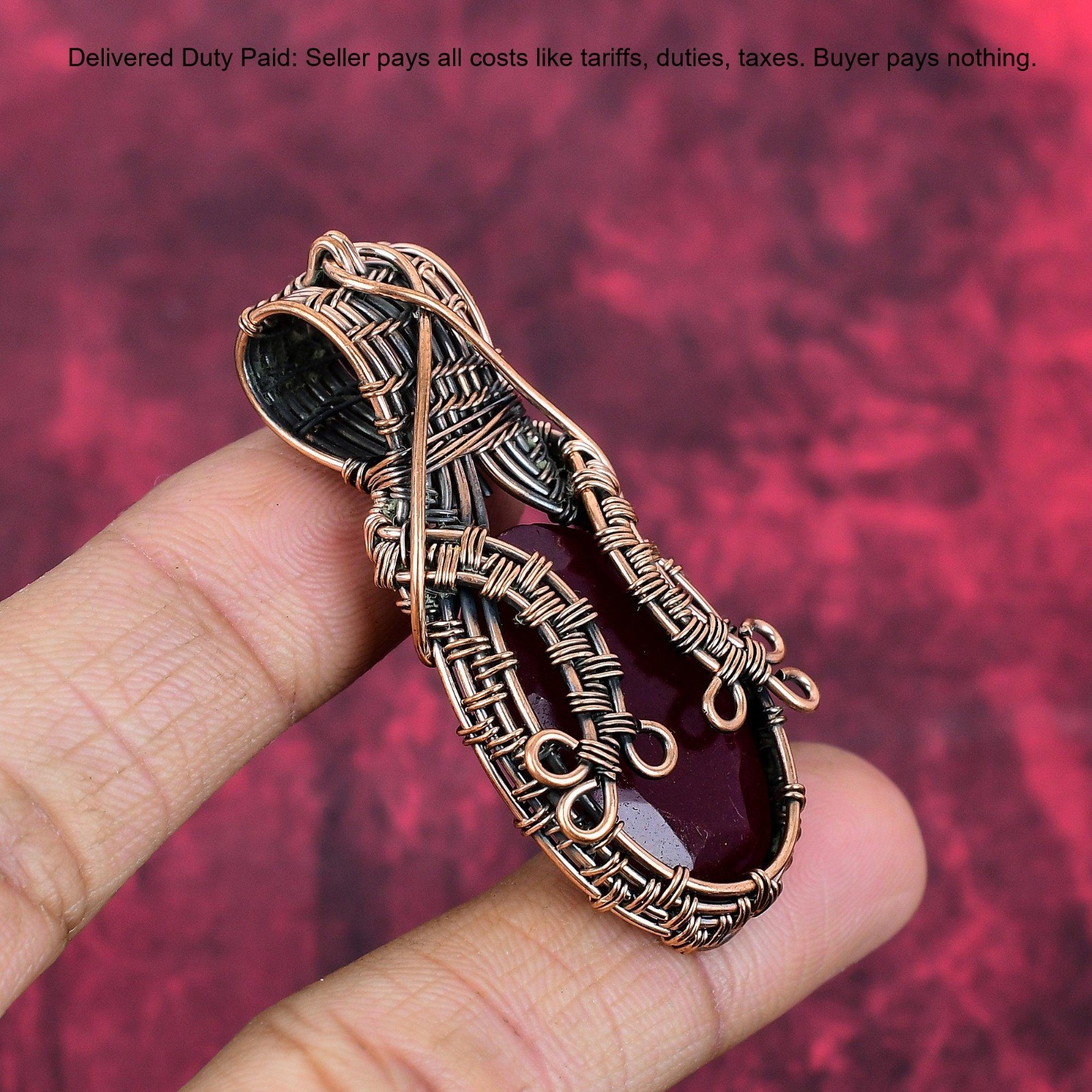 Kashmir Rubi Gemstone Art Deco Wire Wrapped Boho Daughter Pendant Jewelry Copper