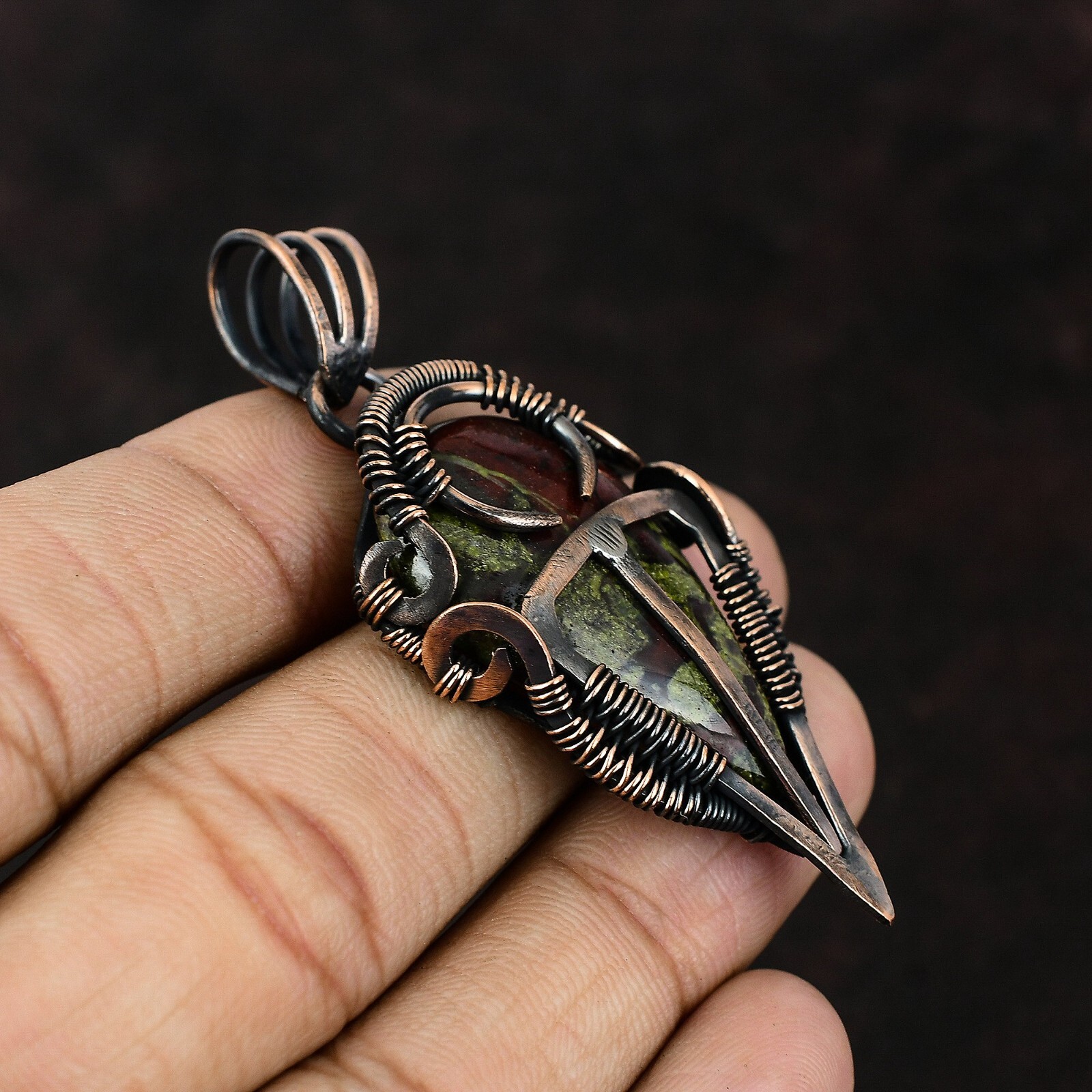 Dragon Bloodstone Jewelry Copper Gift For Mum Wire Wrapped Pendant 2.56″