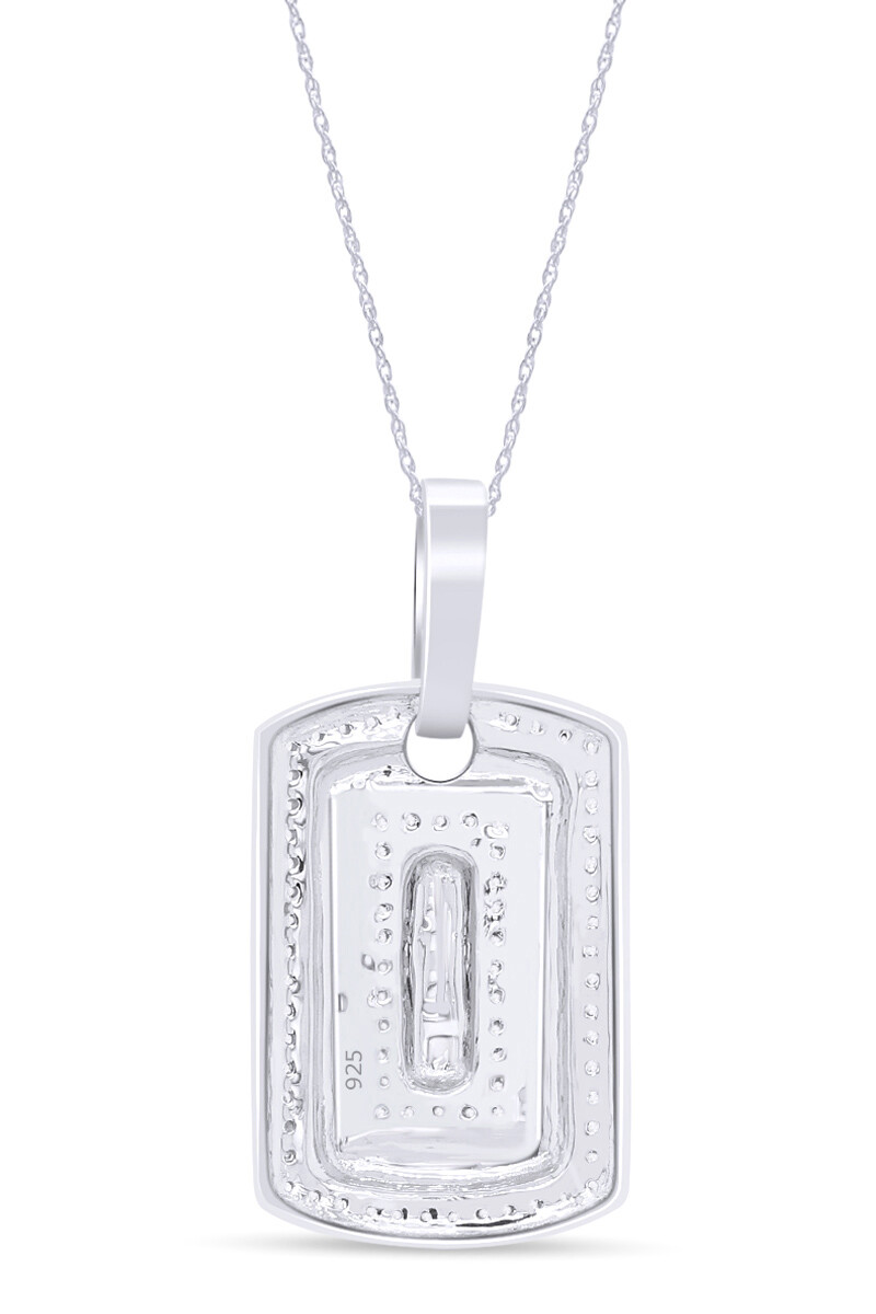Round Cut Simulated Diamond 14K White Gold Plated Dog Tag Pendant Necklace 18″