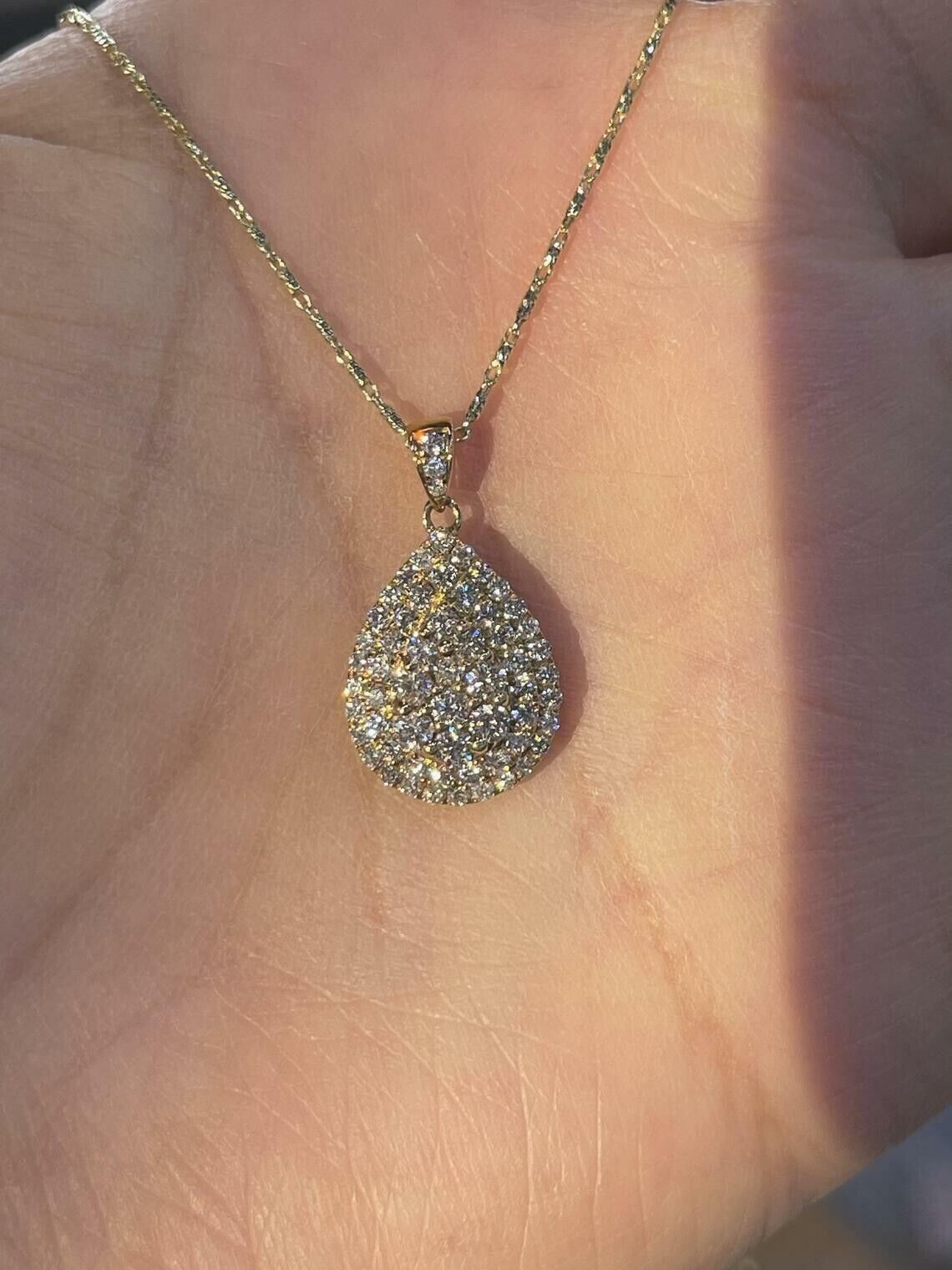 2.00Ct Round Cut Simulated Diamond Teardrop Shape Pendant 14K Yellow Gold Plated