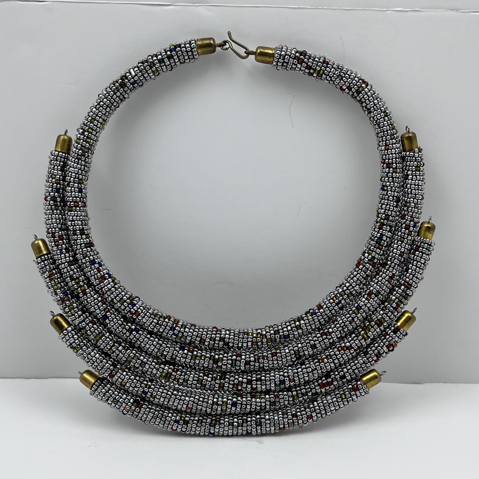 Kendi Aman Gold-tone Kanyoni Beaded 16″ Collar Necklace Ankara Accessories