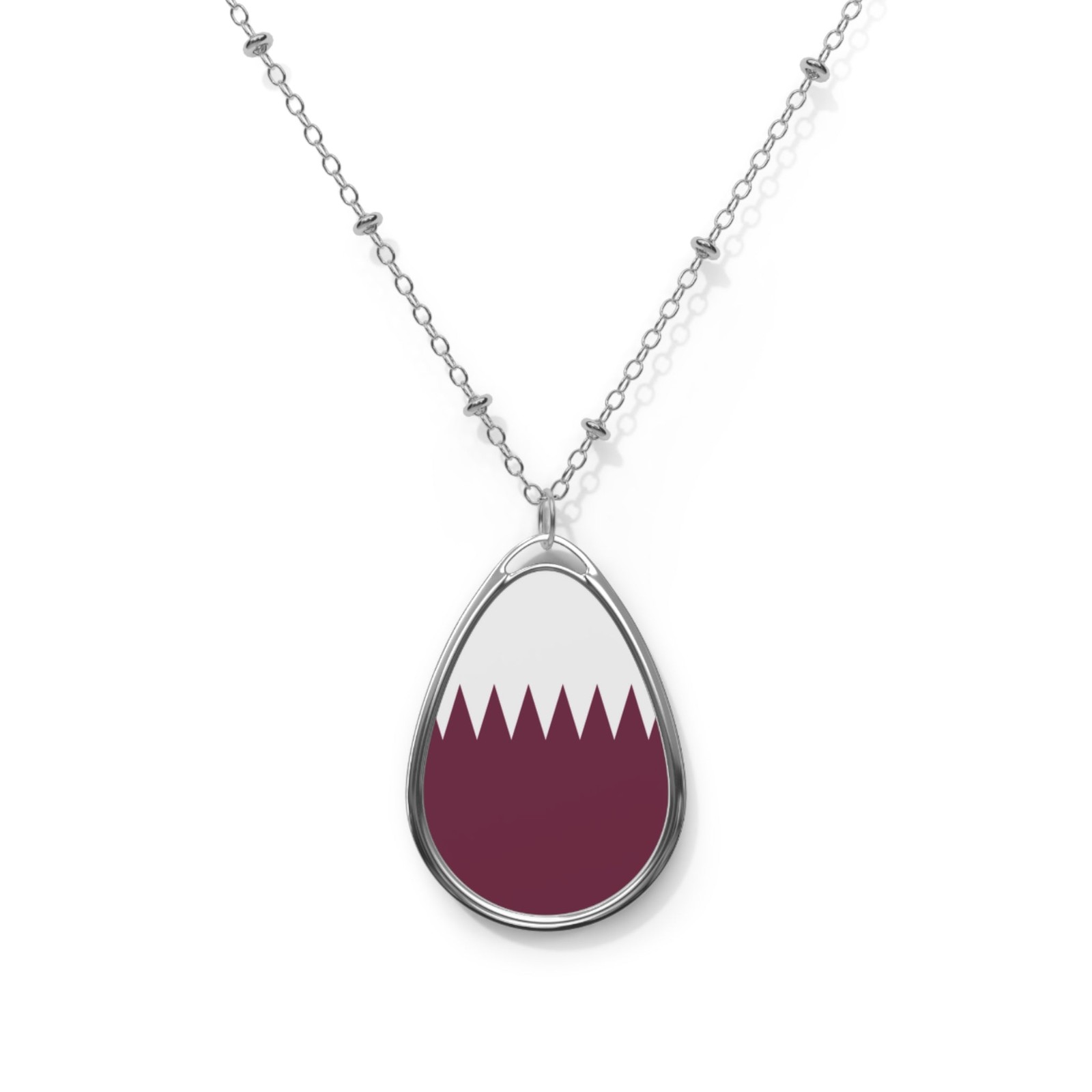 Qatar Flag Necklace – Oval Qatari Heritage Pendant – One Size / Silver