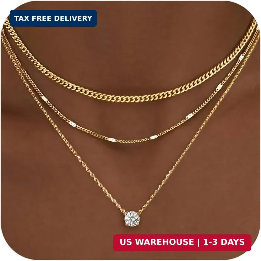 WomenGifts Layered Gold Necklaces for Women, 14K Gold Sterling Silver Plated Dai