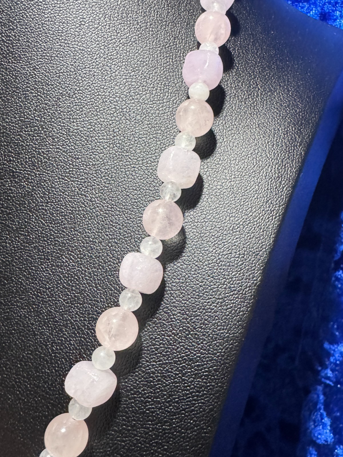 Pink Quartz w/ White Jade Tennis Necklace & Bracelet Necklace Round & Square 22″