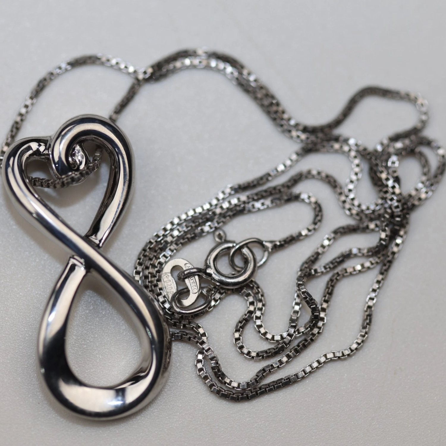 Sterling Silver Infinity Heart Pendant Necklace 925 Italy Box Chain 18″ 5.3g