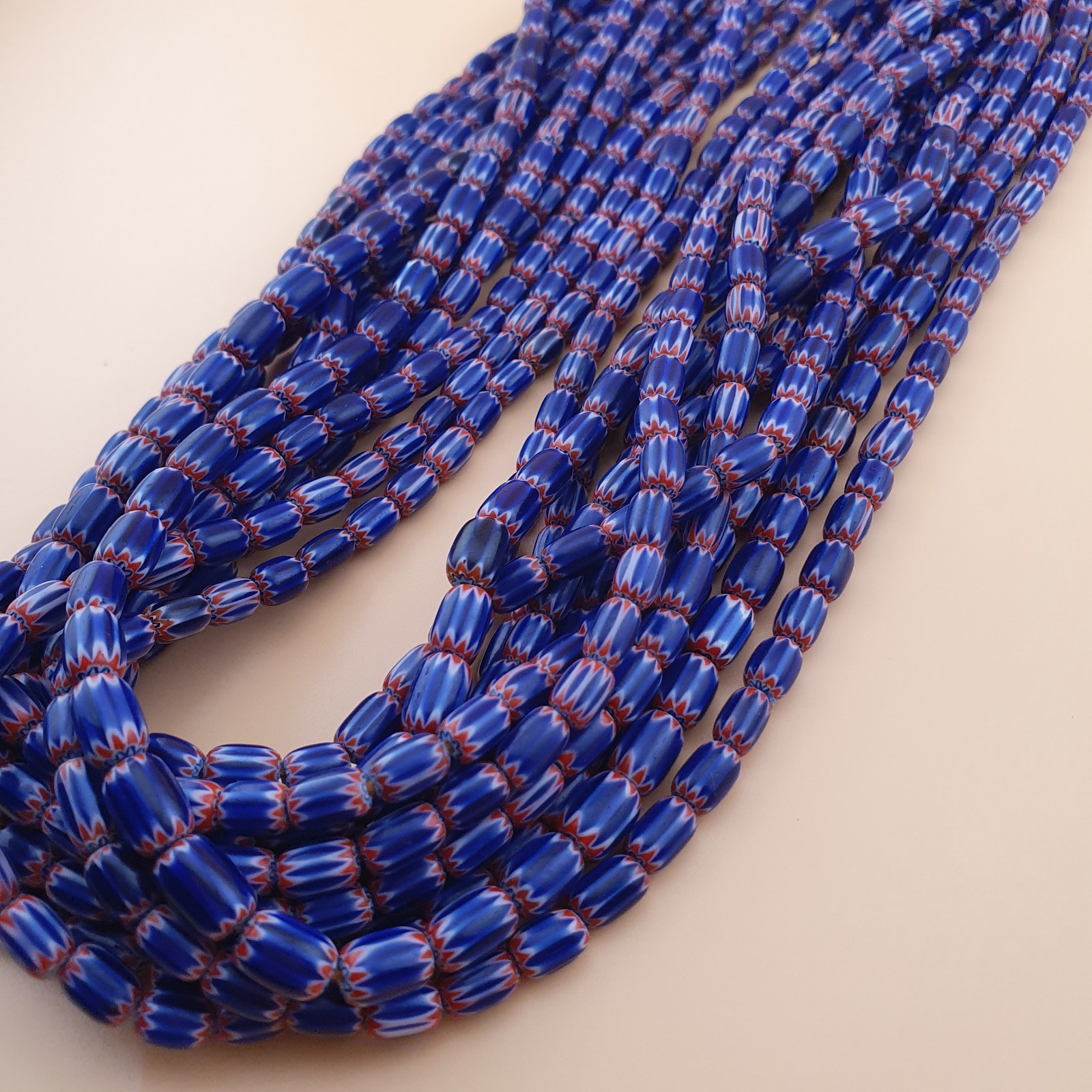 Tiny Blue Venetian Style Chevron Beaded Necklace