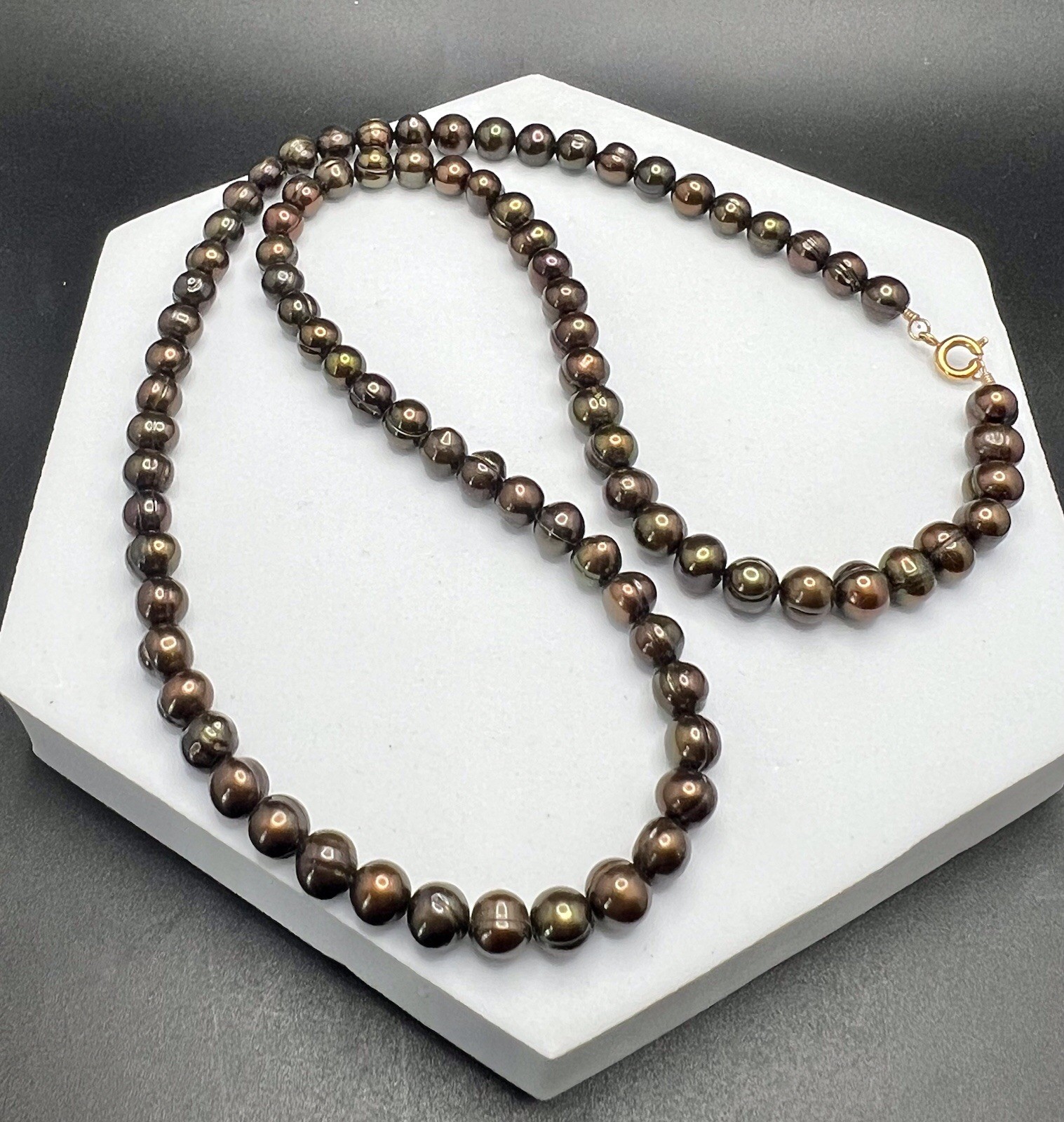 Freshwater Pearl 22” Strand Necklace Chocolate Brown / Bronze 6mm