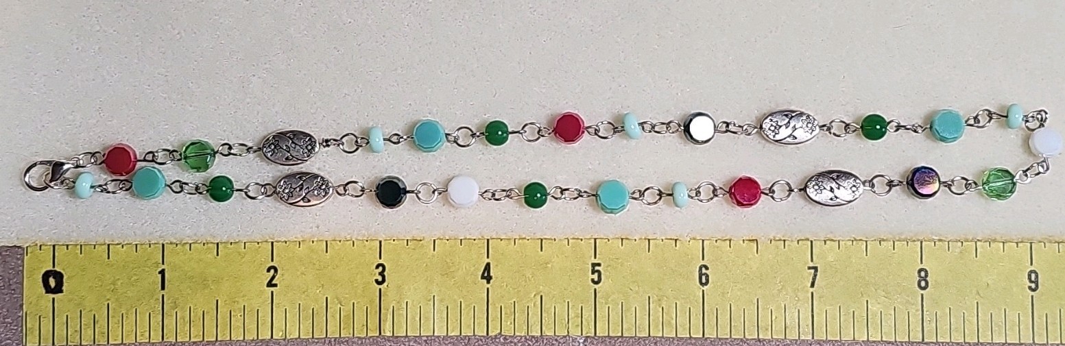 Handmade Multicolor Round Glass Beaded Cable Chain Necklace w/ Lobster Clasp 18″