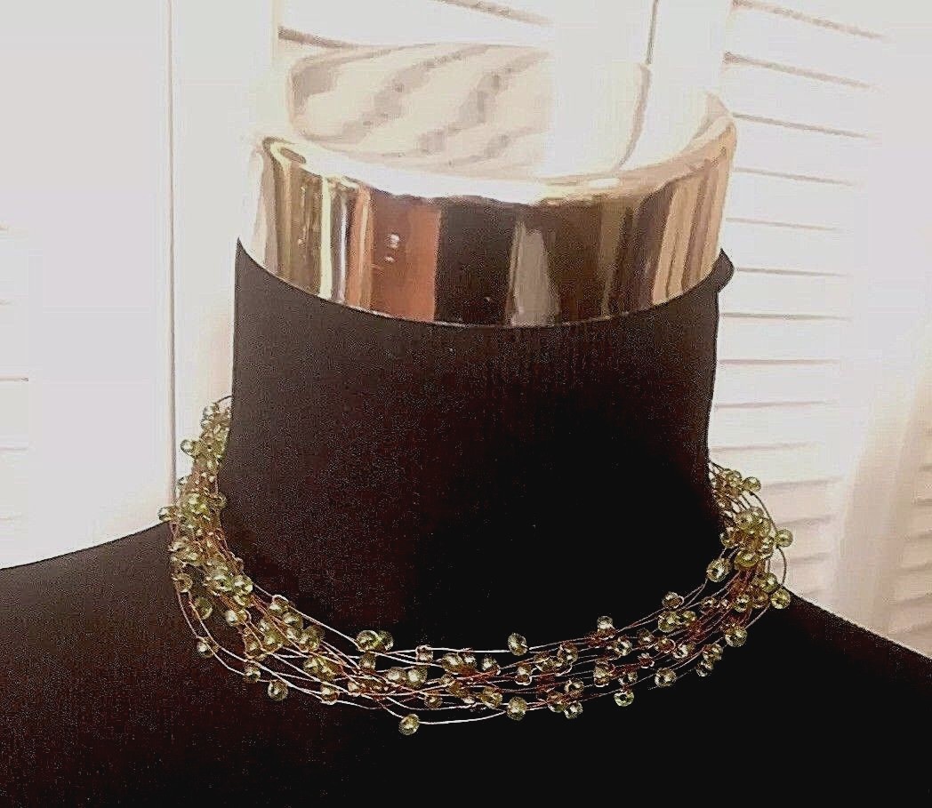 Mi Linea Green Beaded Copper Wire Multi-strand Choker Necklace NWOT