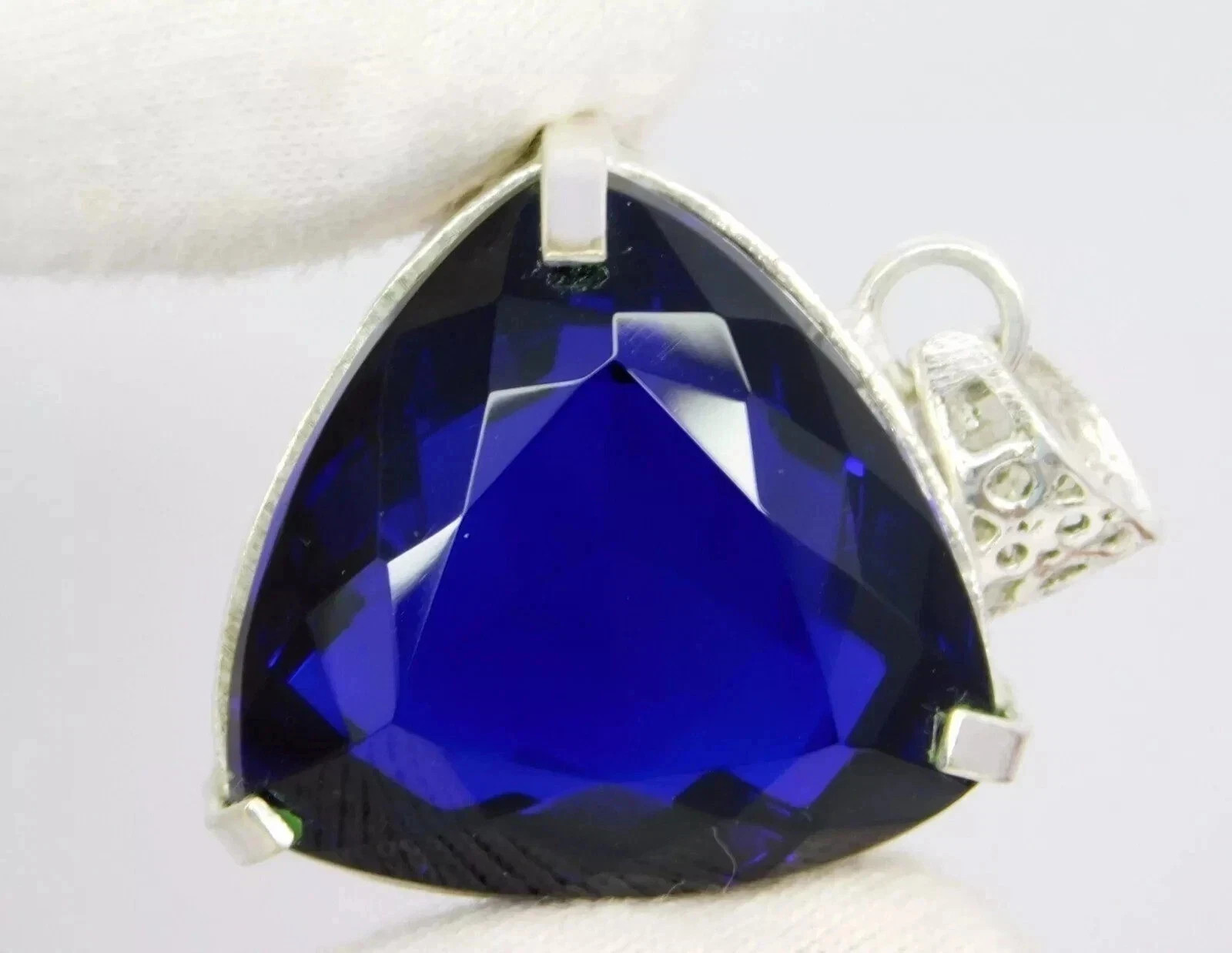 Natural Blue Topaz Pendant 65.80 Ct Trillion Cut 925 Sterling Silver MR Gems T02