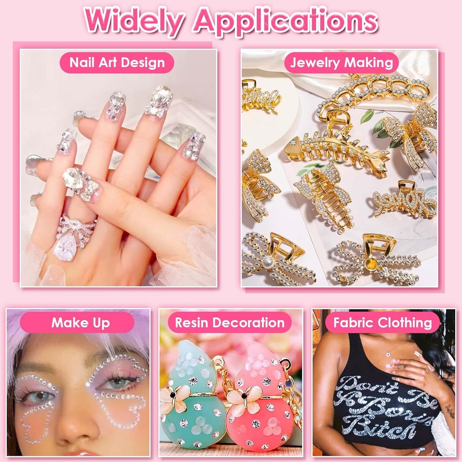 2100 Assorted Glass Rhinestones & Waterproof Adhesive for Crafting Perfection