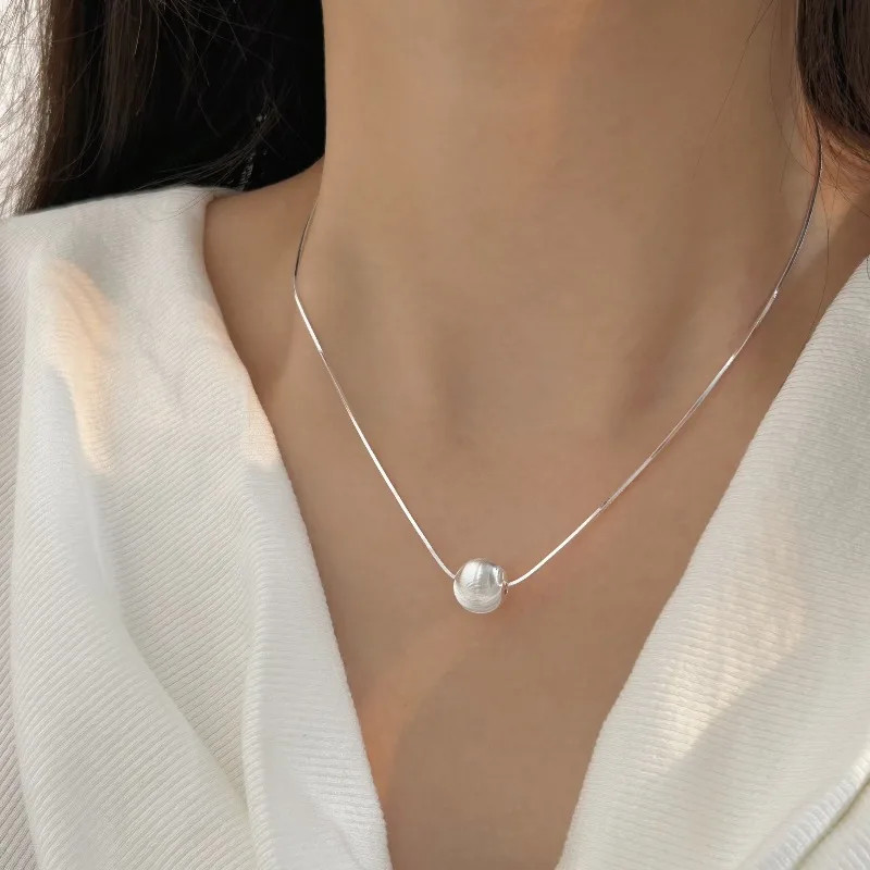 Silver Necklace Bead Pendant Simple for Women Wedding Engagement