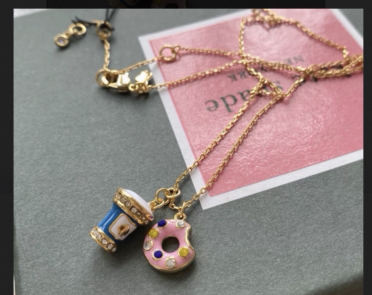 Kate Spade Coffee Break Donut And Coffee Cup Charm Pendant Necklace. New