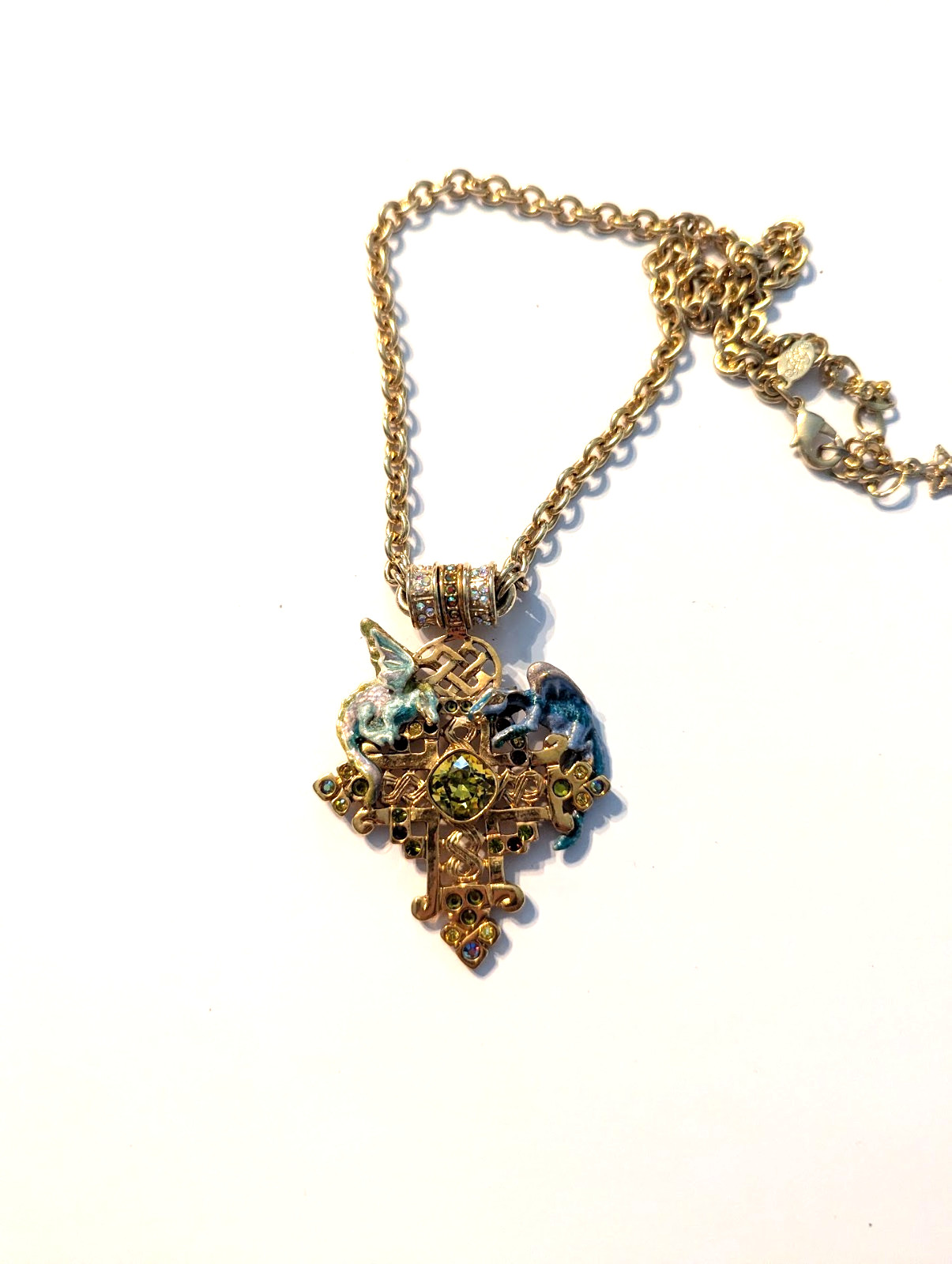 Kirks Folly Enameled Dragon Cross on Gold Magnetic Chain