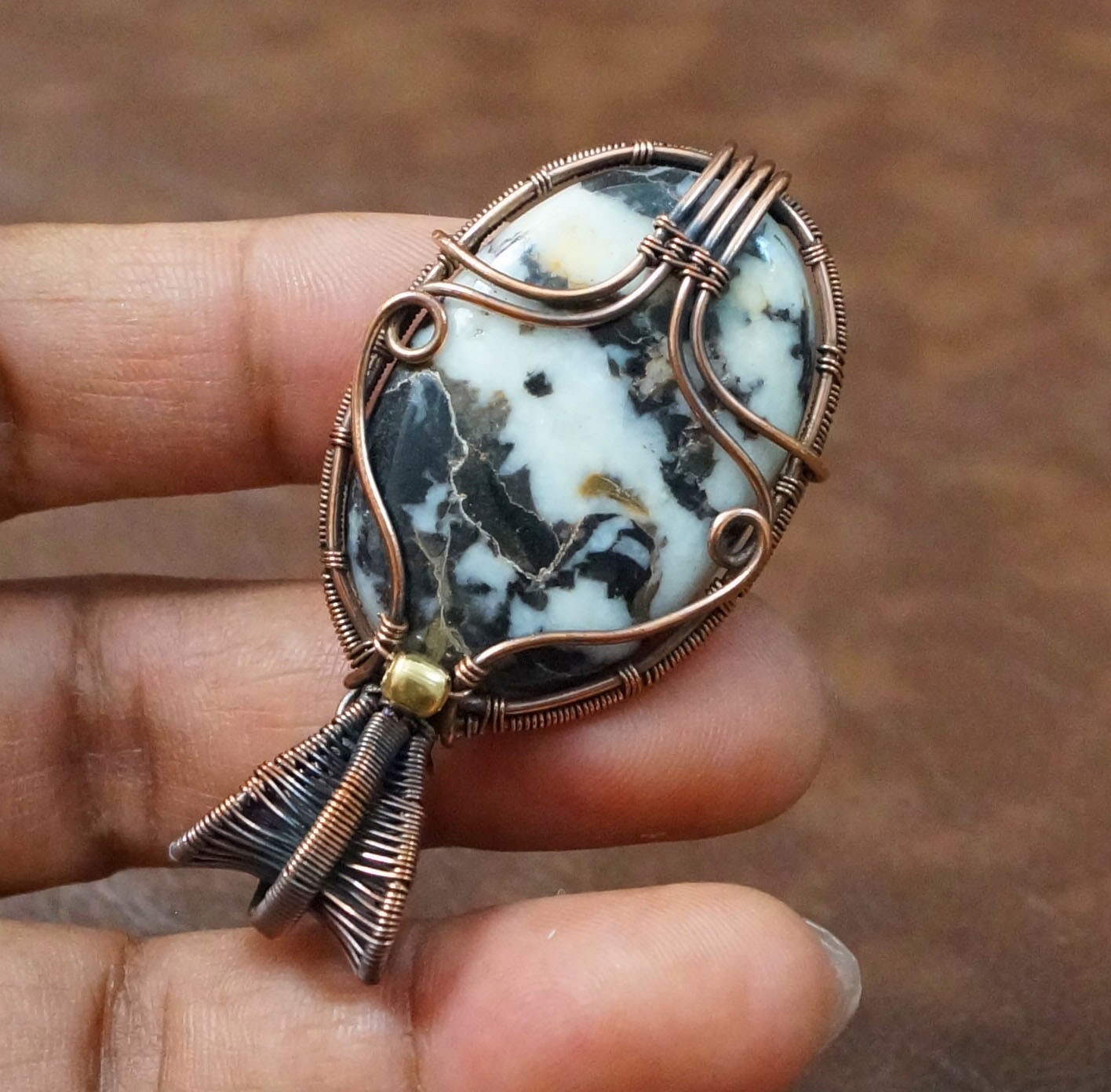 Buffalo Jasper Gems Copper Wire Wrapped Pendant Birthday Gift Jewelry (PD-80