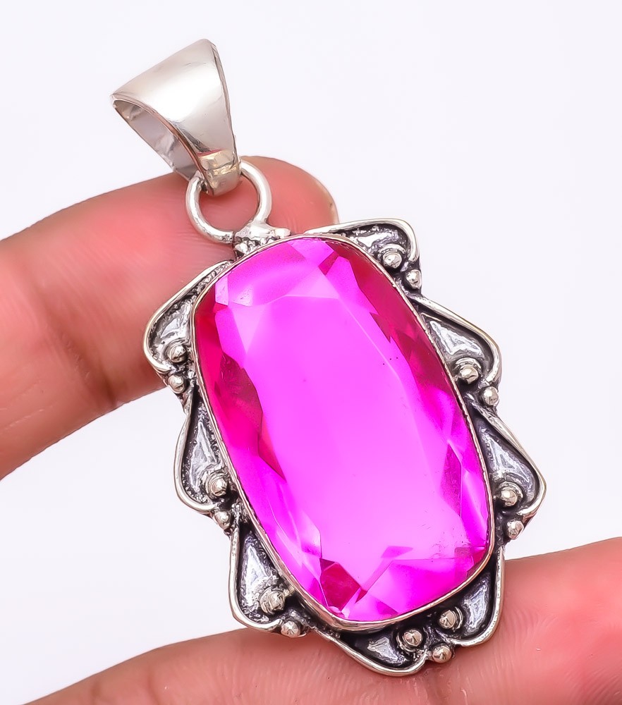 Bi-Color Tourmaline Gemstone 925 Silver Plated Pendant 2.0″ M1592