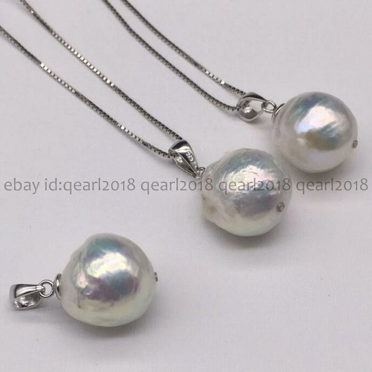 Huge 13-14mm White South Sea Baroque Edison Pearl Pendant 925 Chain Necklace