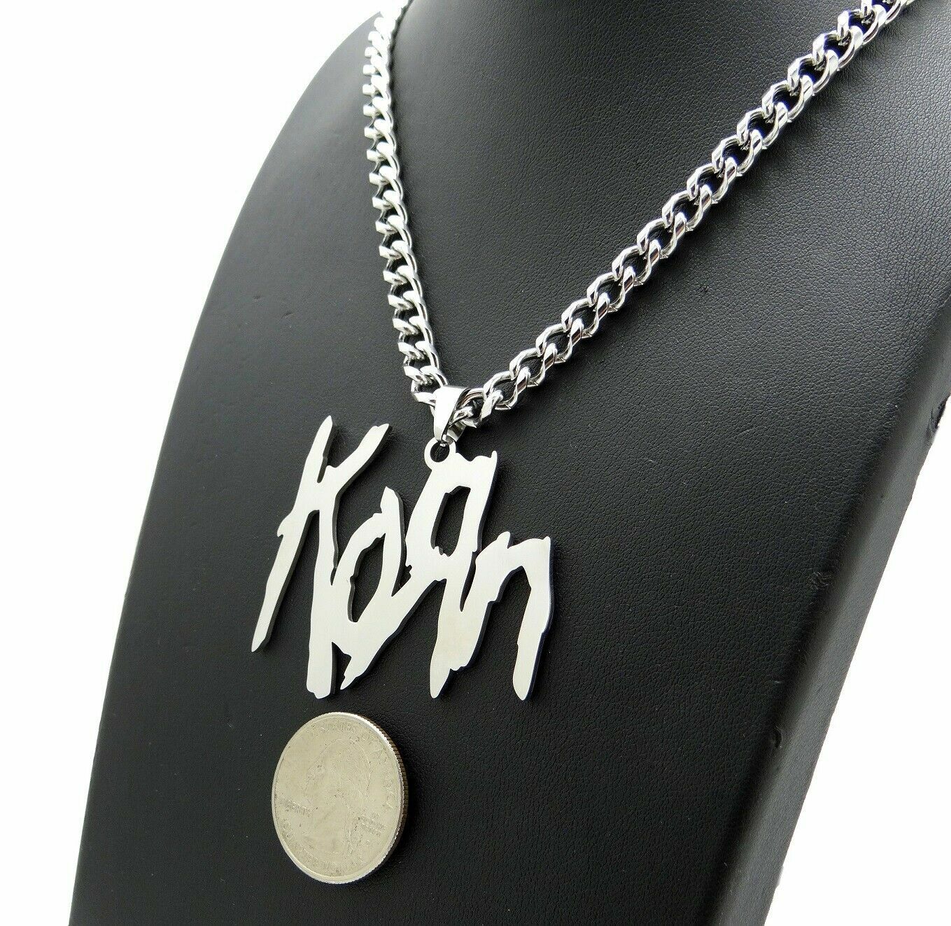 Metal Band Korn Pendant & 6mm 20″ 24″ 30″ Cuban Chain Stainless Steel Necklace