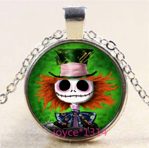 New! BONUS MAD HATTER Vintage Photo Cabochon Glass Silver Chain Pendant Necklace