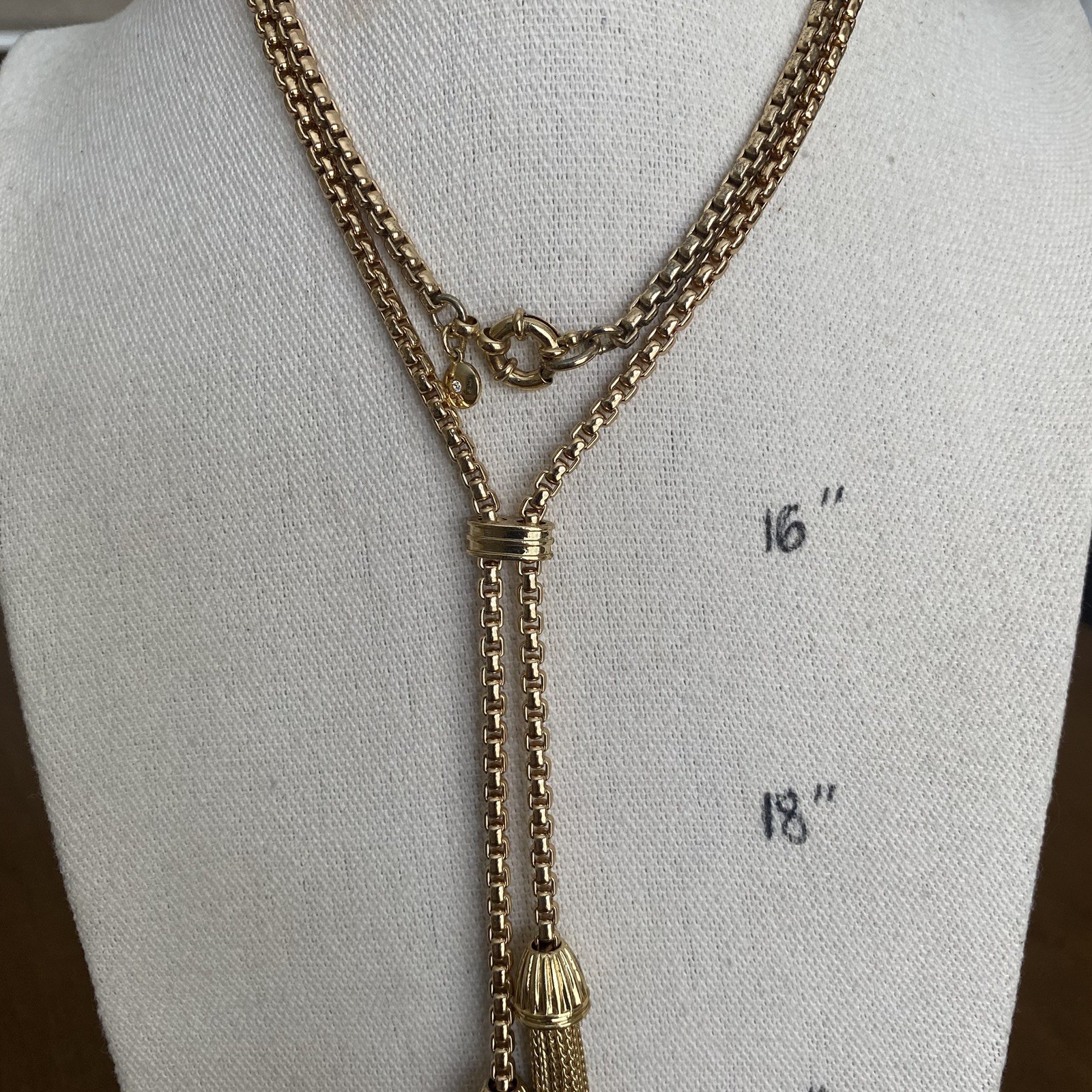 J Crew Gold Tone Lariat Boxed Chain Double Tassel Necklace Flapper style Vintage