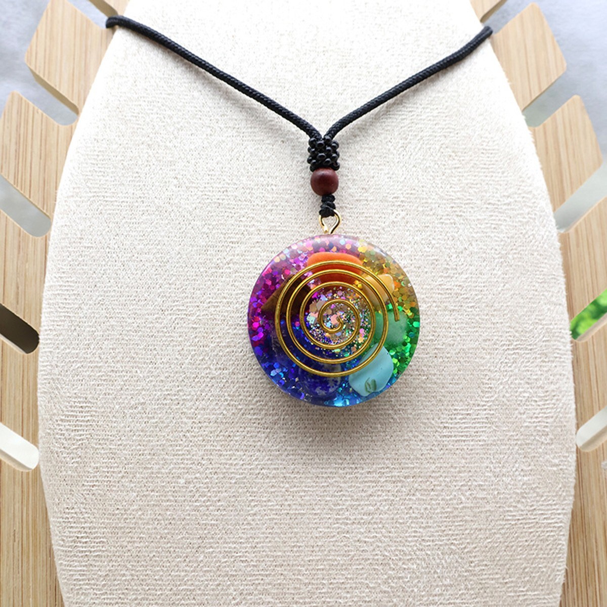 7 Chakra Necklace with Magnetic Energy Talisman – Handmade Crystal Resin Pendant