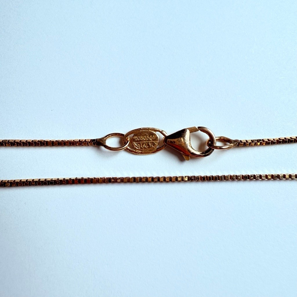 14K Solid Yellow Gold 1mm Venetian Square Box Chain Necklace Italy 23.5″