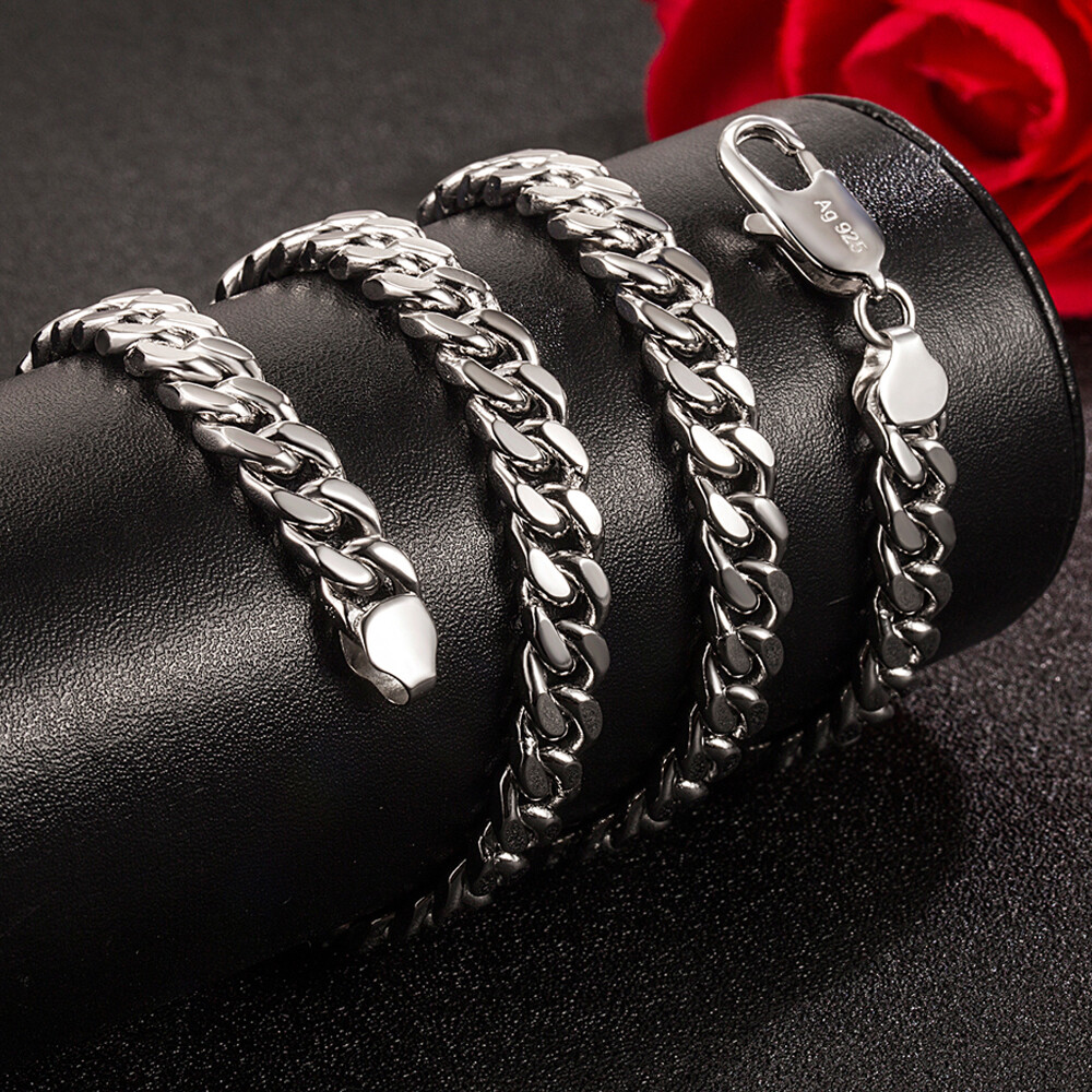 8mm 18″-30″ 925 Sterling Silver Curb Cuban Link Chain Necklace for Men & Women