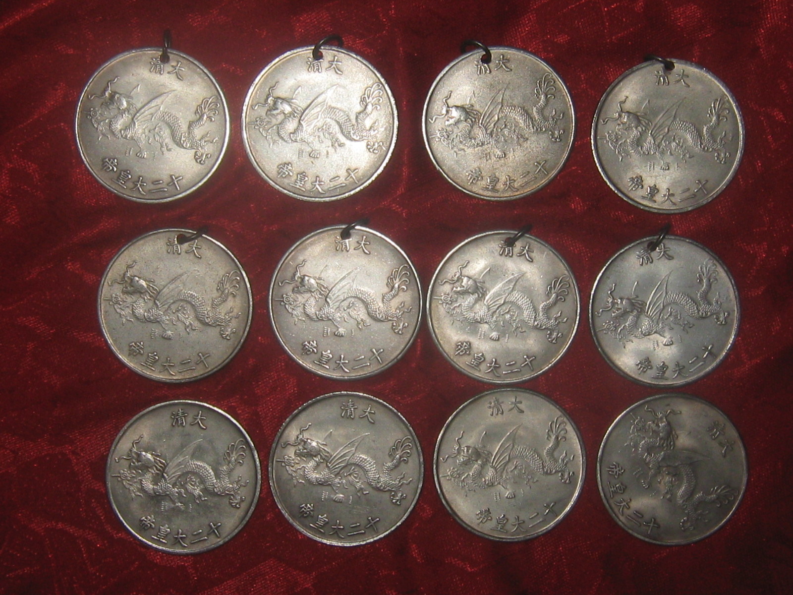WHOLESALE LOT OF 8 OLD CHINESE DRAGON COIN CHARMS PENDANTS NECKLACES 4 COINS