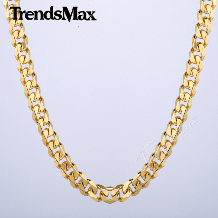 Miami Cuban Curb Link Chain Necklace or Bracelet 14K Gold Plated Stainless Steel