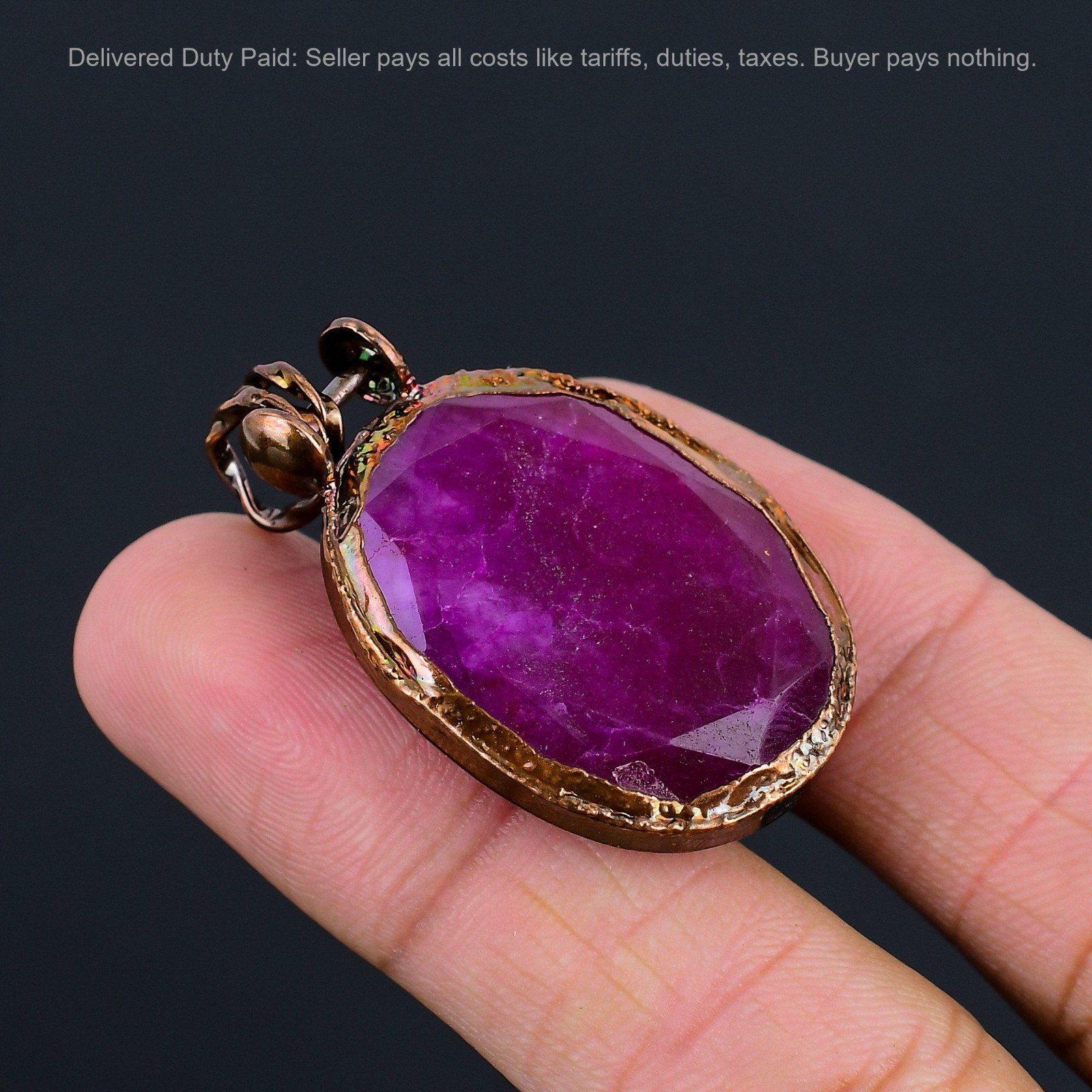 Halloween Deal Kashmir Rubi Gemstone Copper Sister Electroformed Pendant Jewelry