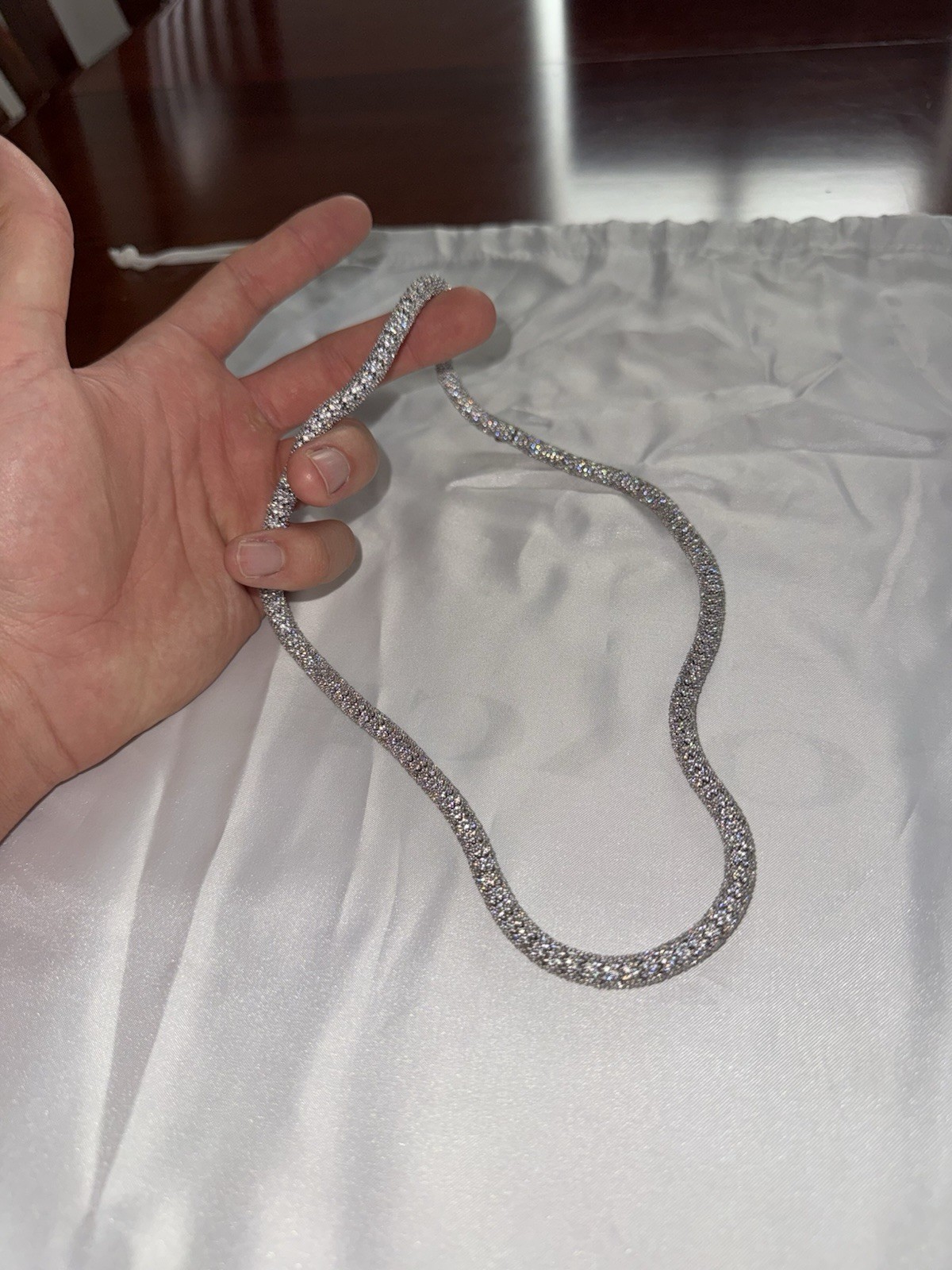 Silver Plated Tennis Chain Necklace Round White/Colorless Crystal Prong Set