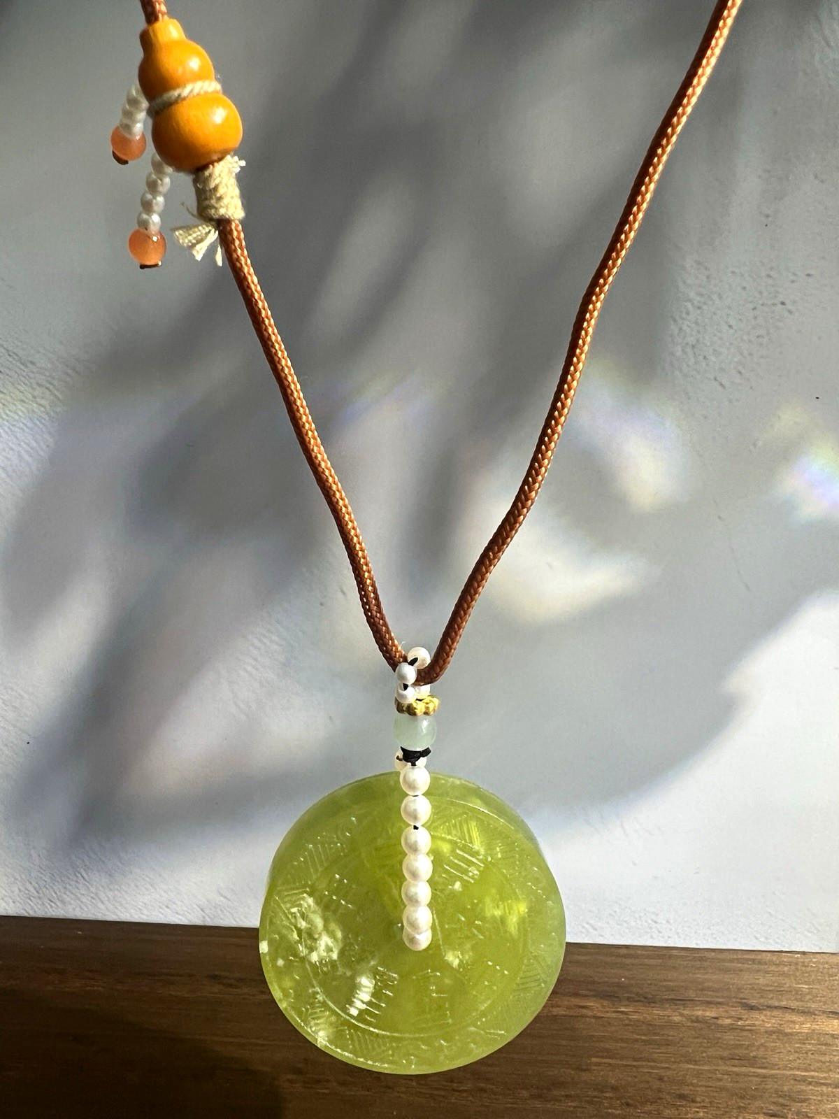 Natural sleeve jade hand-knitted rope necklace