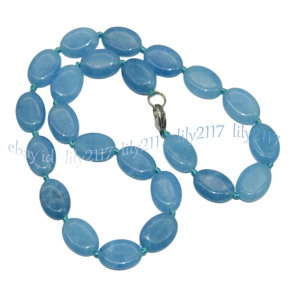 Genuine Natural Blue Aquamarine Oval Gemstone Beads Necklace 36 inches 13x18mm