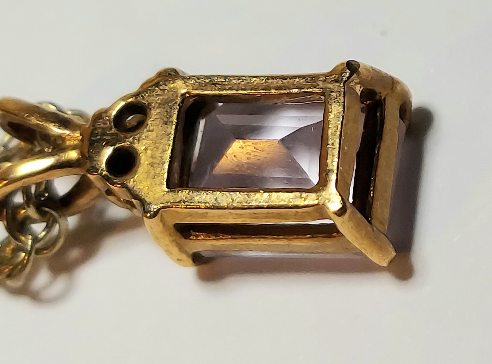 Vintage Lavender Amethyst Emerald Cut Pendant Necklace 16″ Gold Tone Korea