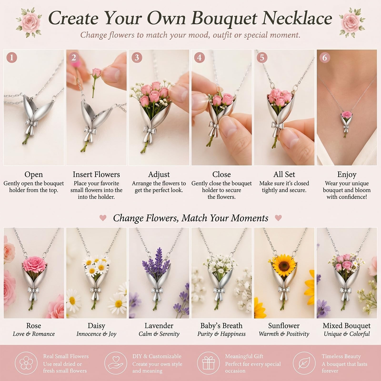 DIY Floral Vase Necklace – Elegant Flower Holder Pendant for Weddings, Prom & Gr