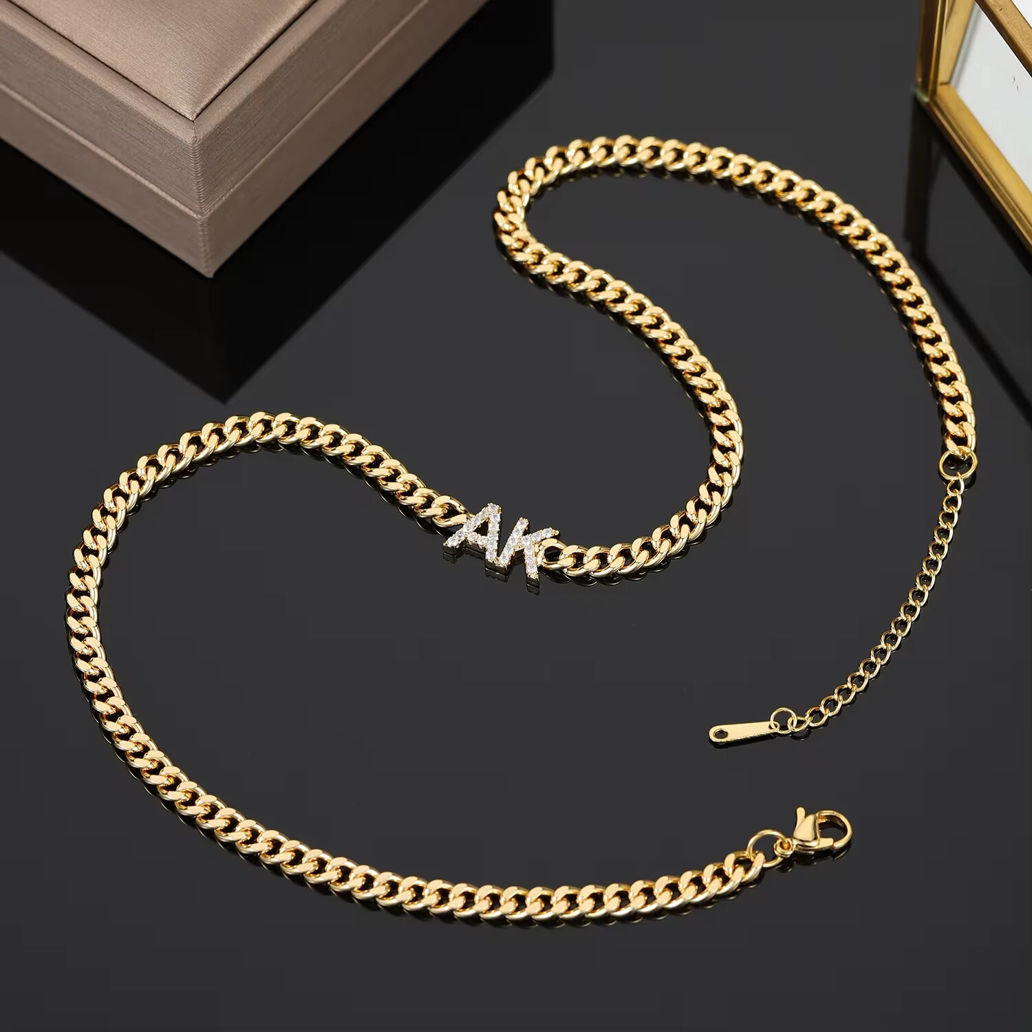 Custom Name Cubic Zirconia Letters Necklace Cuban Chain Jewelry Stainless Steel