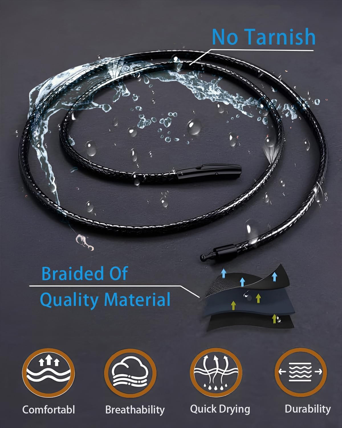 Durable 2/3/4/5MM Width Waterproof Comfortable Braided Leather Chain Cord with S