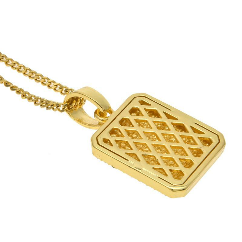 Hip Hop Gold PT Iced Dog Tag Pendant & 4mm 18″ 20″ 24″ Cuban Link Chain Necklace