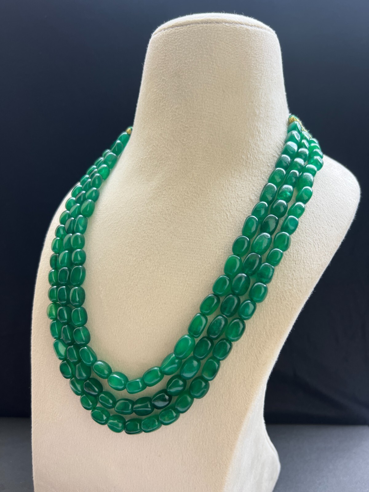 Natural Beryal oval 3 Layer Heishi Beads Necklace 18″ Handmade Layered Jewelry