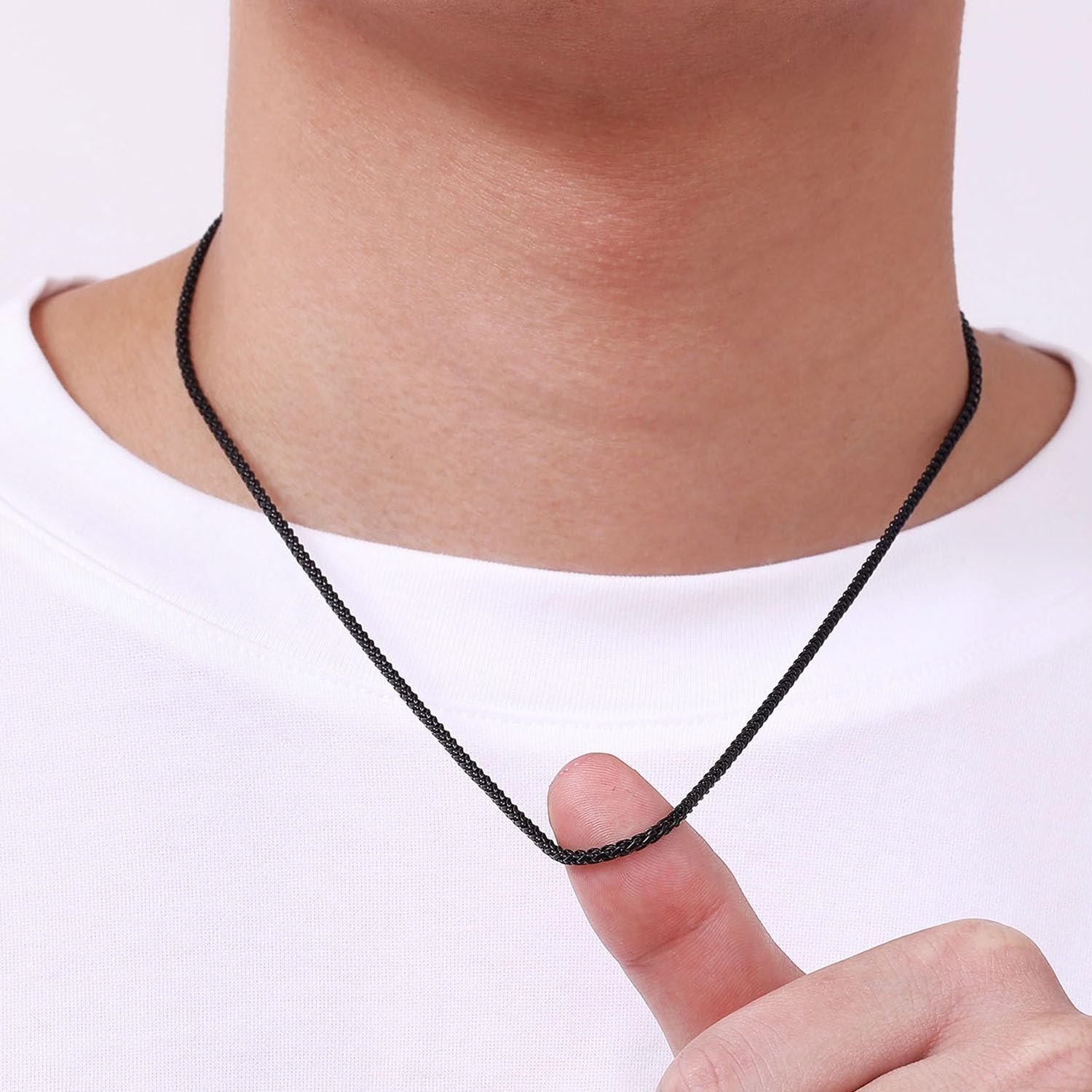 Black Wheat Chains for Men and Women, 2.5mm Stainless Steel Necklace Chains, …