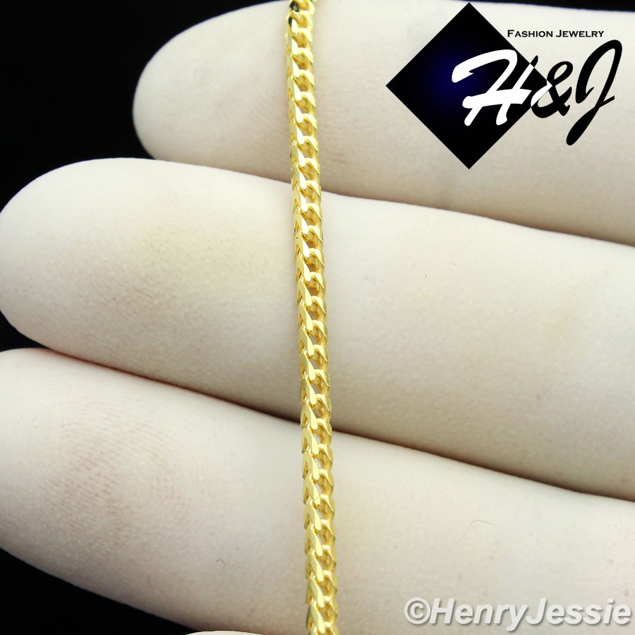 30″MEN 925 STERLING SILVER 2.5MM GOLD PLATED FRANCO BOX CURB LINK NECKLACE*SN6