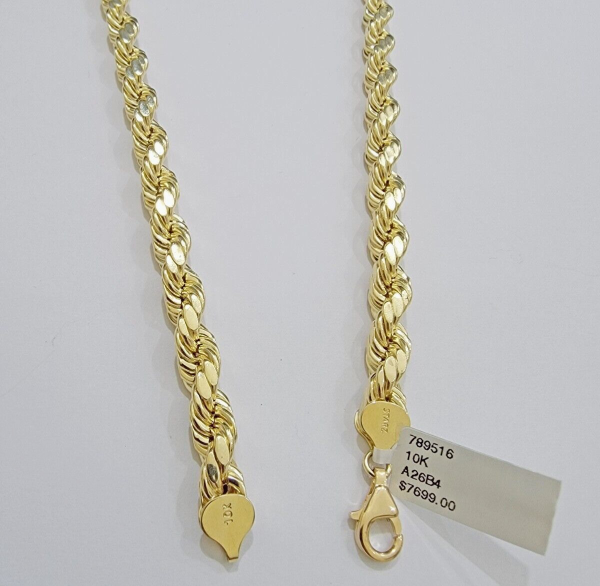 10k Yellow Gold Rope Chain Necklace 24 Inch 8mm Diamond Cuts Men’s REAL 10KT