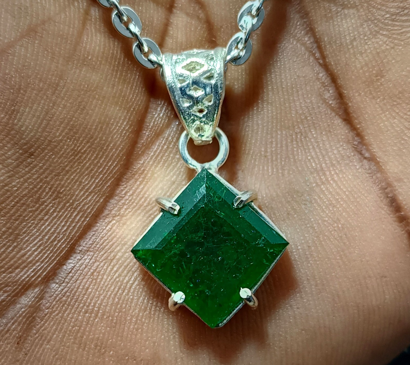 Certified 30.90 Ct Natural Emerald 925 Solid Silver Fancy Cut Pendant Gemstone