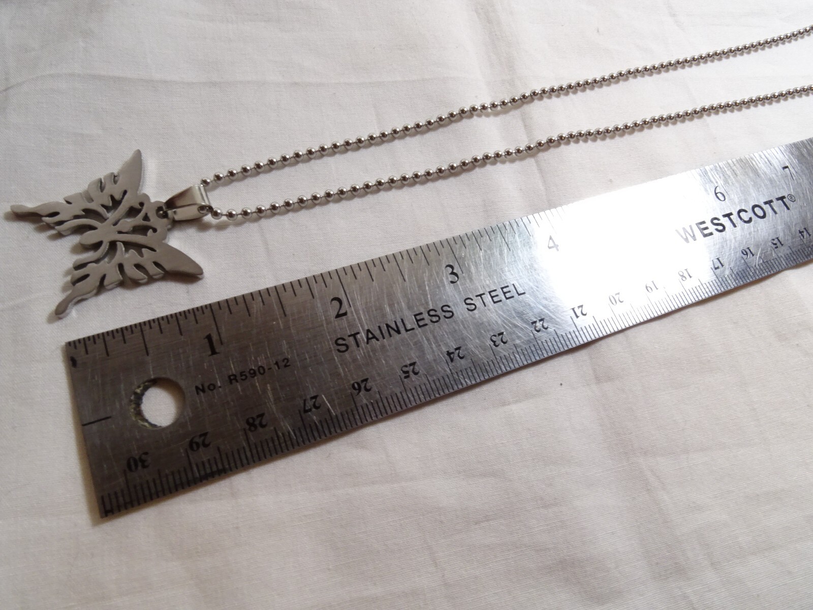 New Large Stainless Steel Butterfly 25” Steel Ball Chain Unisex Retro Necklace