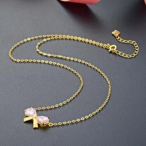 Women’s Bow Pendant 2Ct Pear Cut Simulated Pink Sapphire 14k Yellow Gold Plated