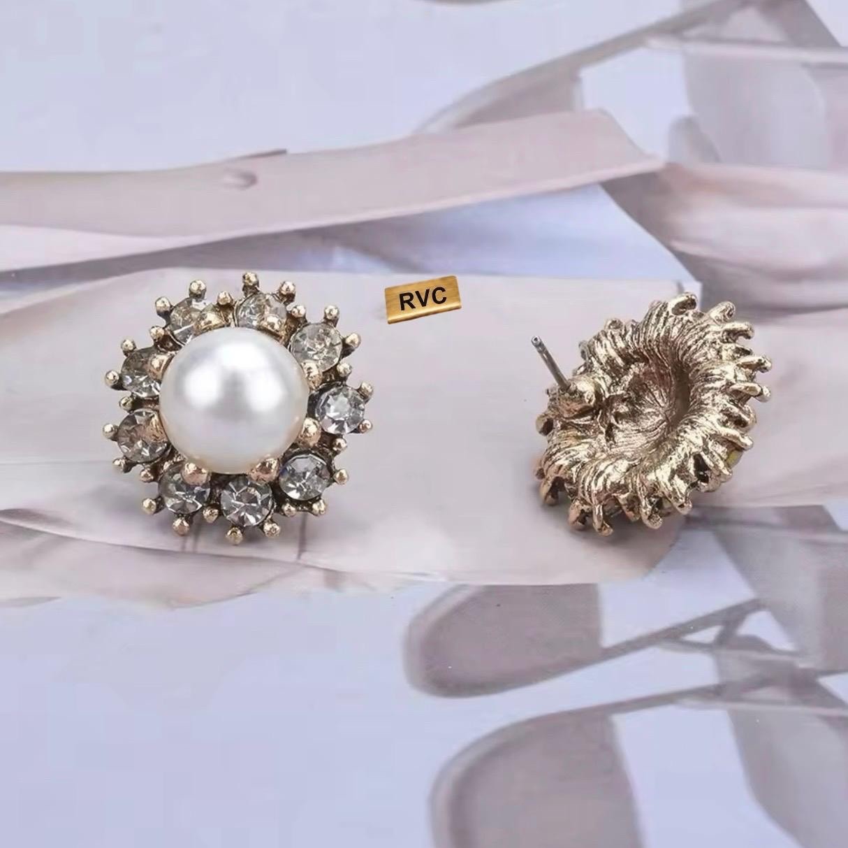 Vintage Style Faux Pearl Crystal Statement Bib Necklace & Earrings Set Women