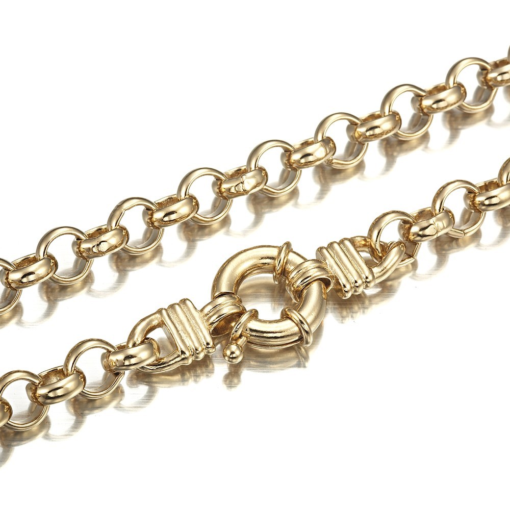18K GL Solid Thick Belcher Yellow Gold Necklace & Antique Style Lifebuoy Clasp