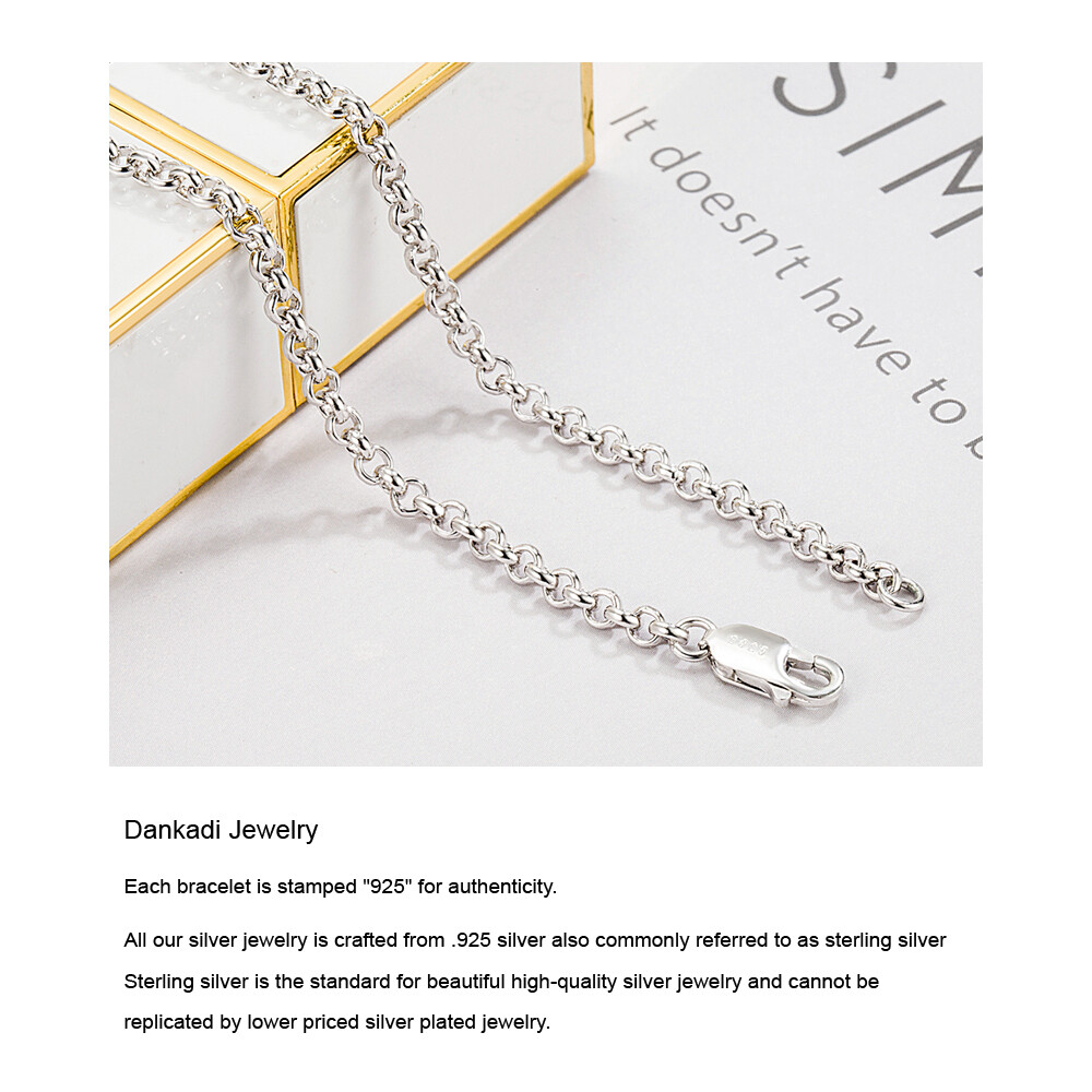 925 Sterling Silver 3mm Rolo Round Cable Chain Necklace 18-28 Inch for Men Women