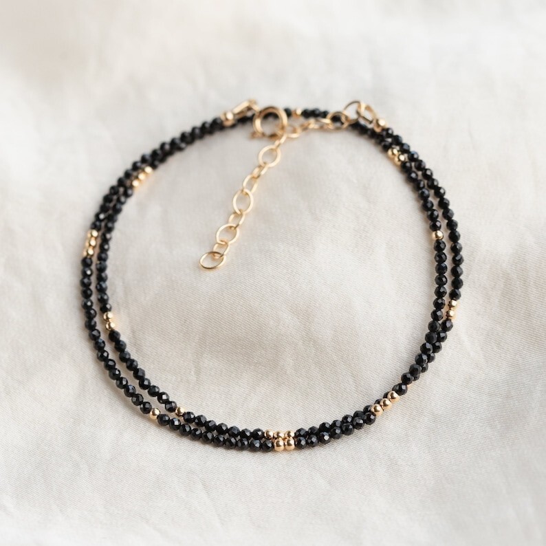 A+++ Nature Black Spinal Faceted Round Gemstone Beads Gold Filled Necklaces 18”