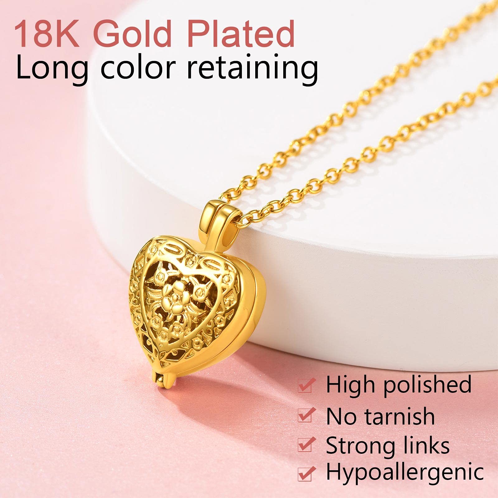 Vintage Urn Necklaces for Ashes Heart Locket that Hold Hairs Human Ash 18K Go…
